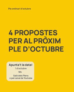 📢 Dijous 1 d'octubre, a les 18h, ple ordinari a Torrent. Des de Compromís-Podem-Esquerra Unida durem 4 qüestions que afecten el dia a dia de Torrent:  🌧️ Reprovació al conseller d'Emergències. L'avís d'ES Alert pels xàfecs del 16 de setembre va arribar més d'una hora després de les inundacions a Torrent, quan ja havia parat de ploure. Una alerta que arriba tard no protegeix ningú.  🗣️ Un any Jaume I amb fets, no només amb actes. Volem polítiques concretes d'impuls del valencià, tant entre la població nadiva com entre la gent nouvinguda. La millor manera d'honrar la nostra història és cuidar la llengua.  ⚠️ Interpel·lació a l'alcaldessa Amparo Folgado. Al ple de gener es va acordar videovigilar barrancs i guals inundables, instal·lar estacions meteorològiques pel terme municipal i crear una web amb informació en temps real i mesures d'autoprotecció. Volem saber per què no s'ha complit.  🗑️ Moció urgent contra la taxa d'escombraries. Demanem derogar la taxa mitjançant la revisió d'ofici i tornar els diners a totes les persones que l'han pagada.  Tot de la mà de  Xavier Martí, portaveu del nostre grup municipal.  Escoltem. Proposem. Transformem.