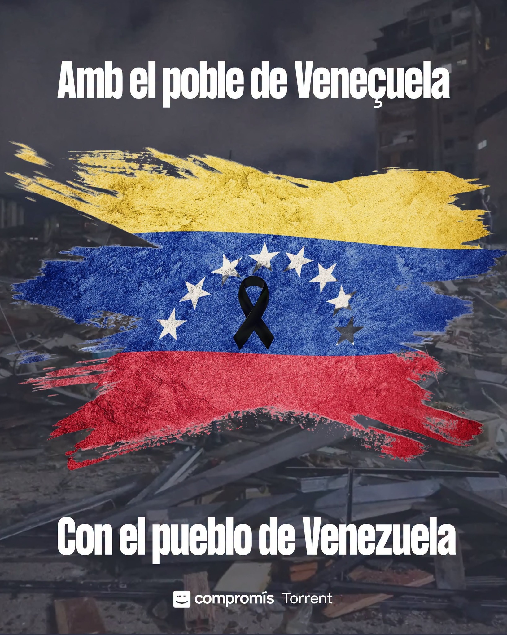 💛💙❤️ Des de Compromís per Torrent volem expressar tota la nostra solidaritat amb el poble de Veneçuela davant els devastadors terratrèmols que han colpejat el país.
Tot el nostre suport a les víctimes, a les seues famílies i a les persones que continuen treballant sense descans en les tasques de rescat i assistència.
En moments com este, la solidaritat travessa fronteres.  Molta força, Veneçuela.  #terremoto #venezuela